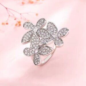 NWT Statement Butterfly Ring Sz.8 14k White Gold Plated CZ Pave Feminine Fairy